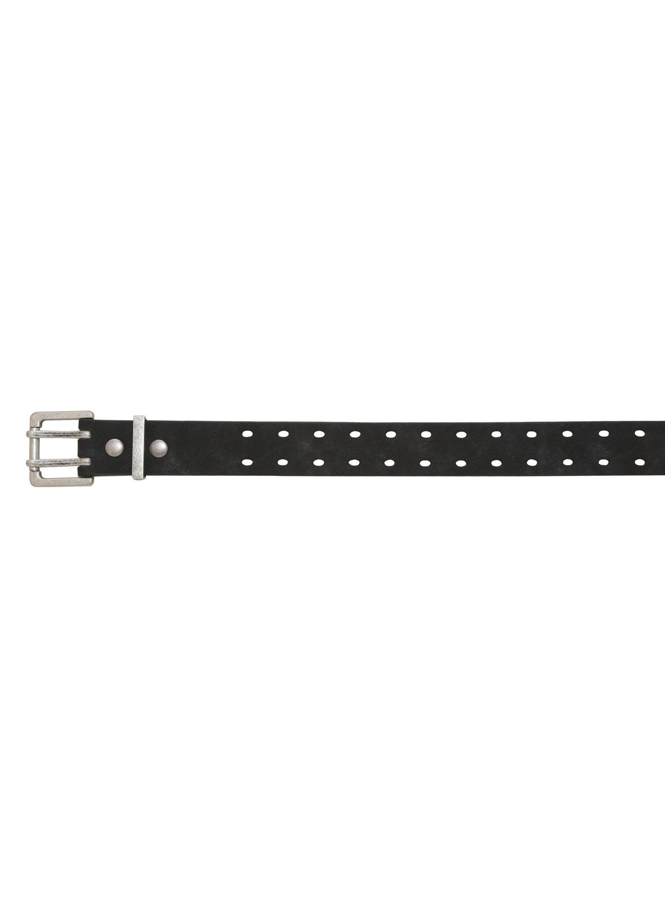 Black Faux Leather 2 Row Cut-Out Belt, , alternate