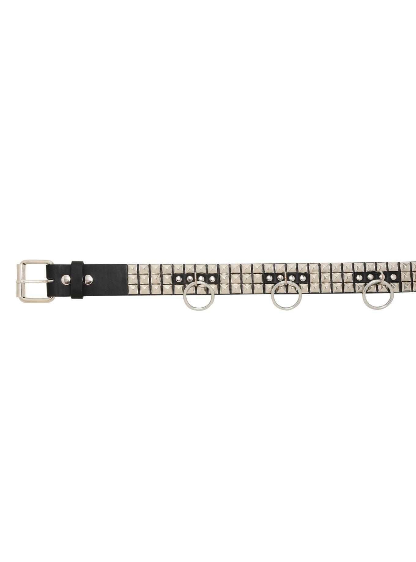 Black Faux Leather O-Ring Pyramid Stud Belt, , alternate