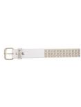 White Faux Leather 3 Row Pyramid Stud Belt, , alternate
