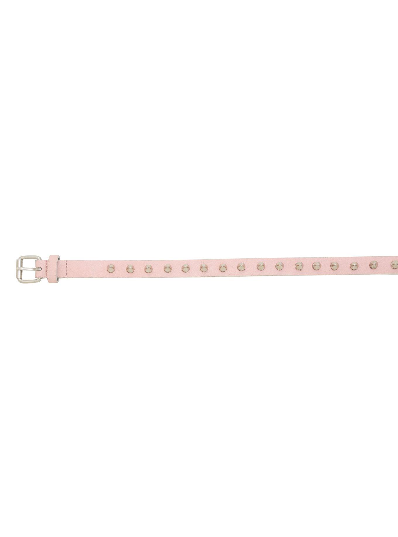 Pink Faux Leather Spike Belt, , alternate