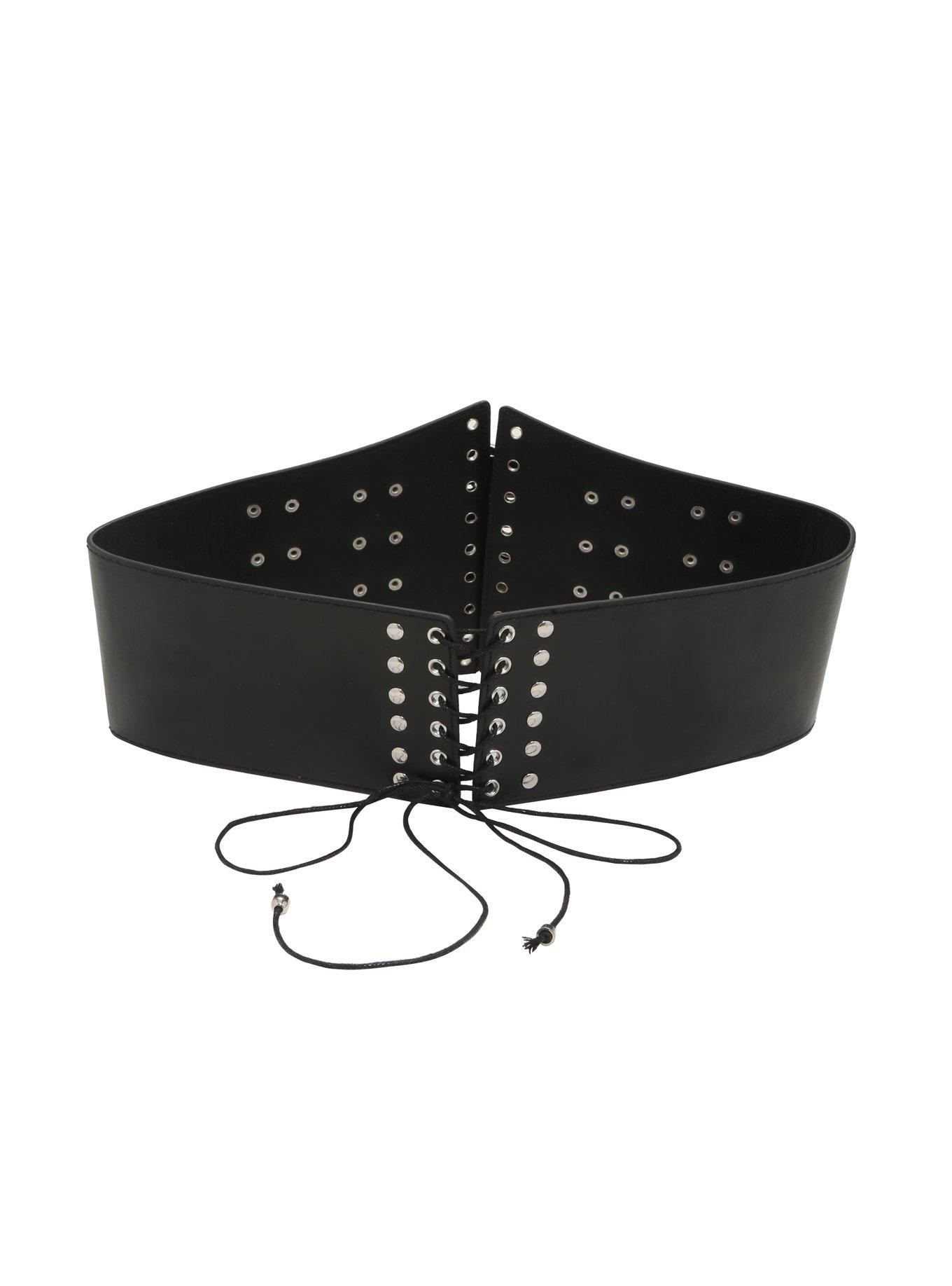 Black Faux Leather Corset Belt, , alternate