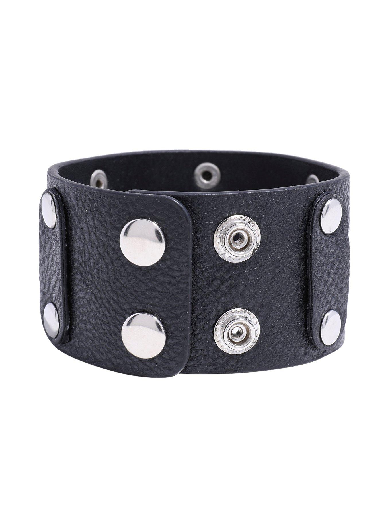Black Strap Flat Stud Cuff Bracelet, , alternate