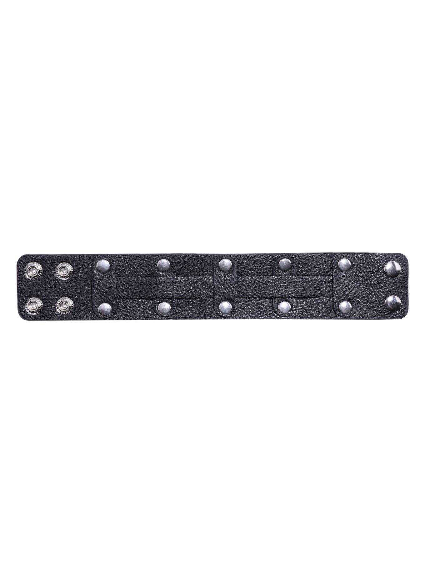 Black Strap Flat Stud Cuff Bracelet, , alternate