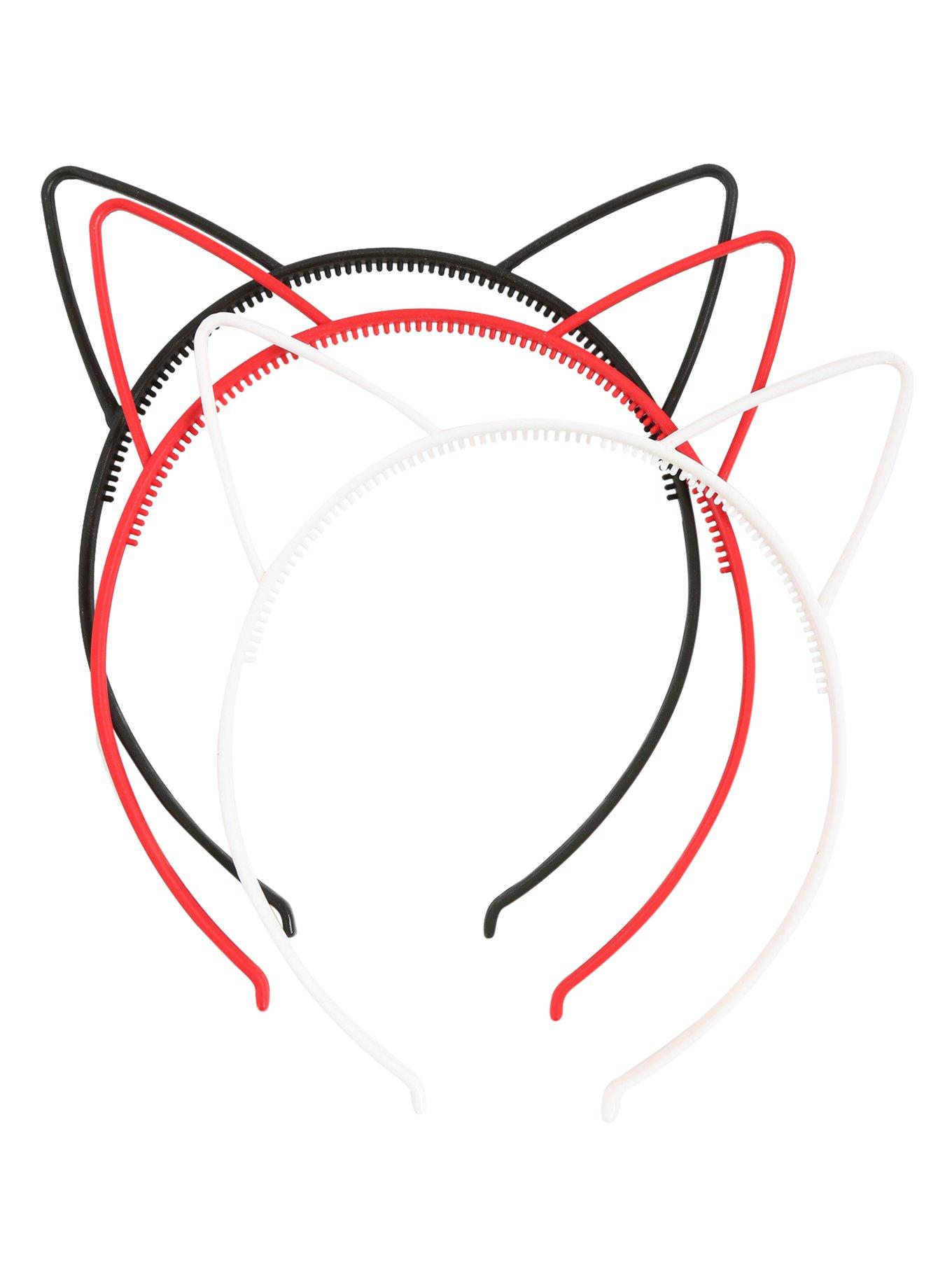 Red White & Black Plastic Cat Ear Headband Set, , alternate
