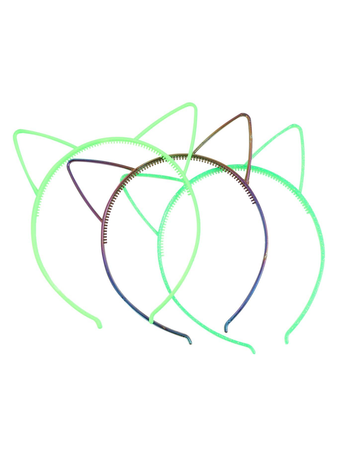 Green & Rainbow Plastic Cat Ear Headband Set, , alternate