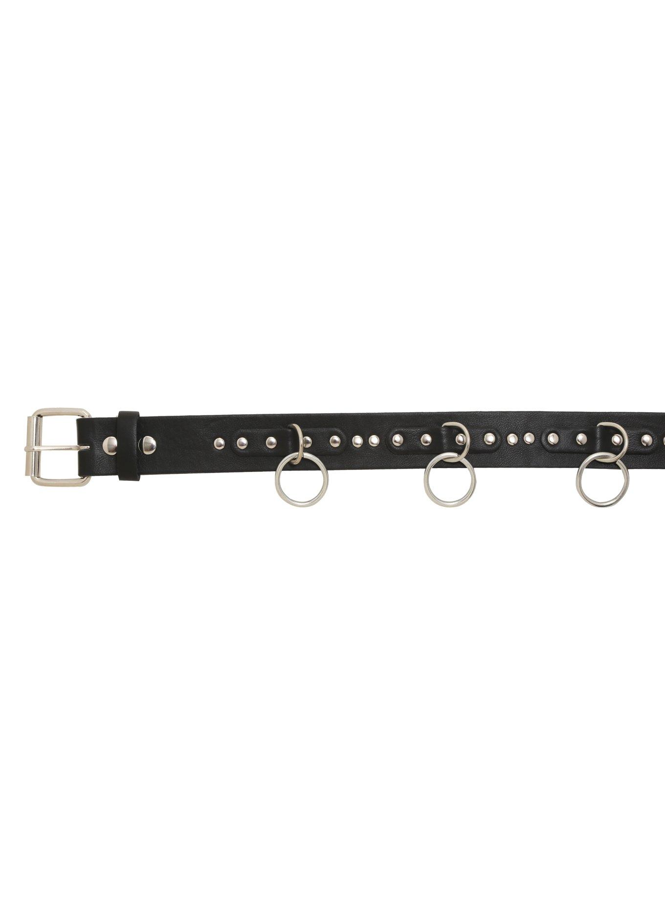 Black Leather O-Ring Belt, , alternate