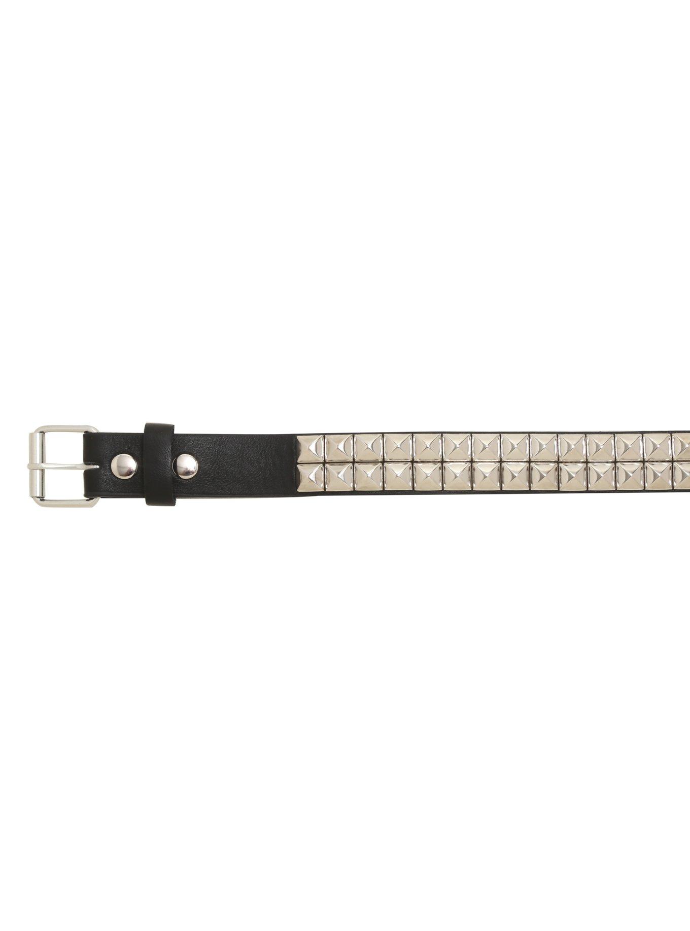 Black Leather 2 Row Pyramid Belt, , alternate