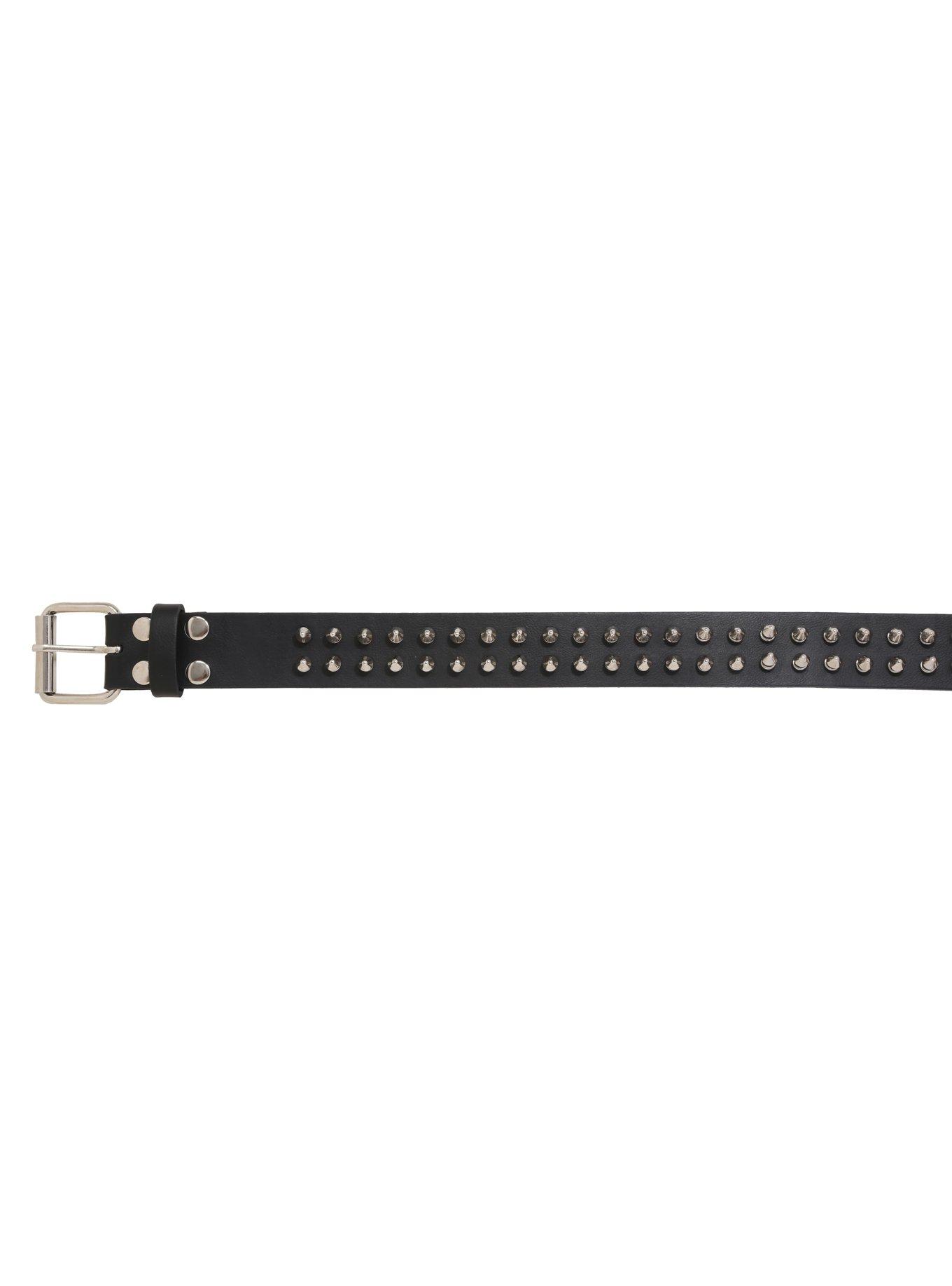 Black Leather 2 Row Spike Belt, , alternate