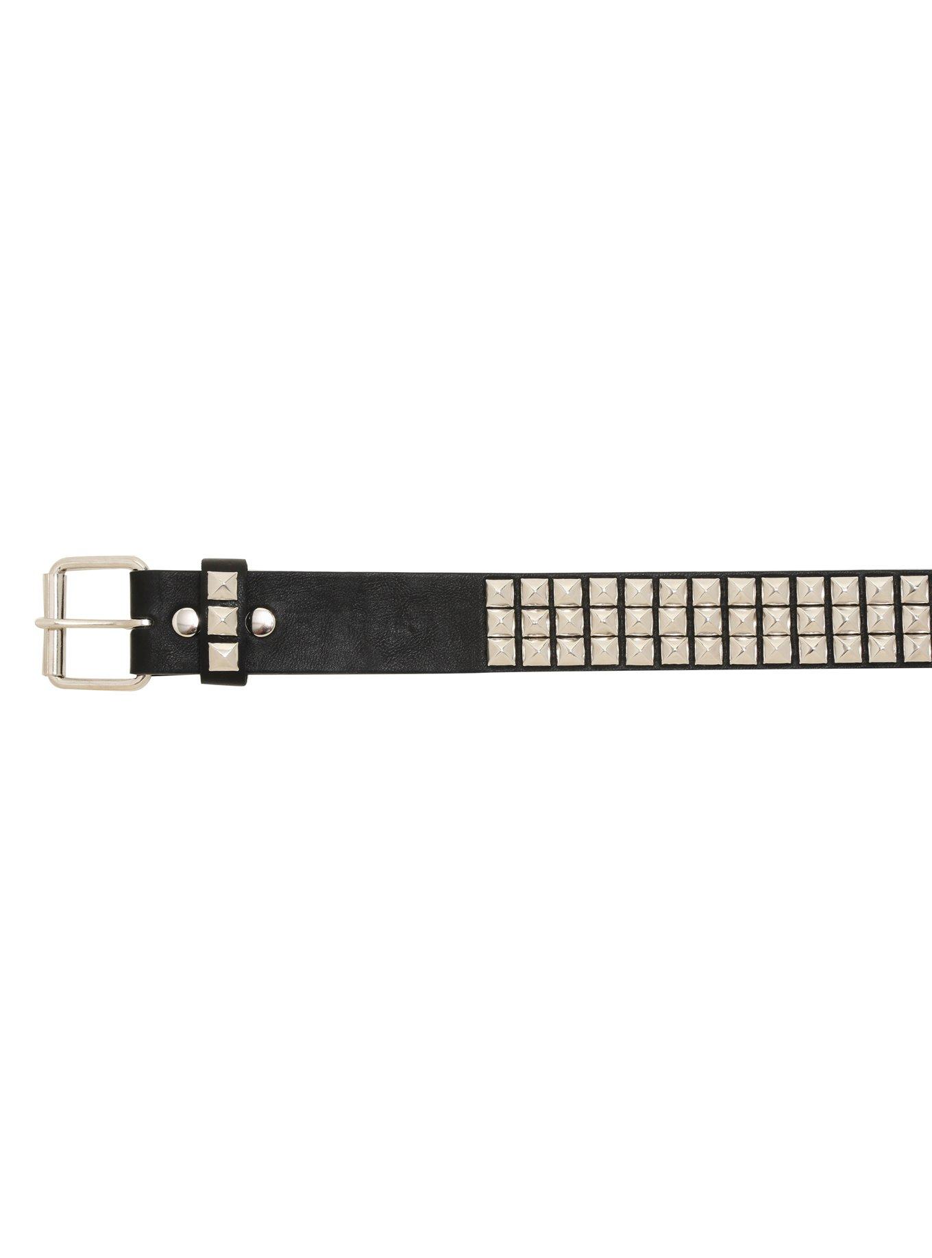 Black Leather 3 Row Pyramid Belt, , alternate