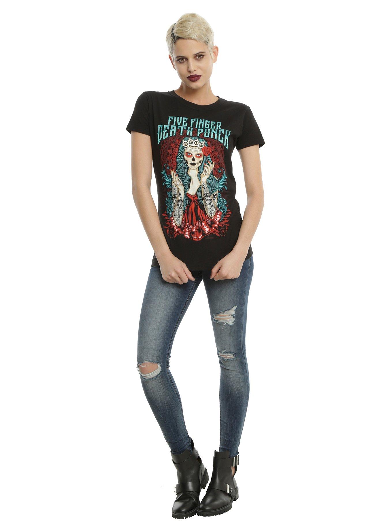 Five Finger Death Punch Lady Muerta Girls T-Shirt, BLACK, alternate - view 3