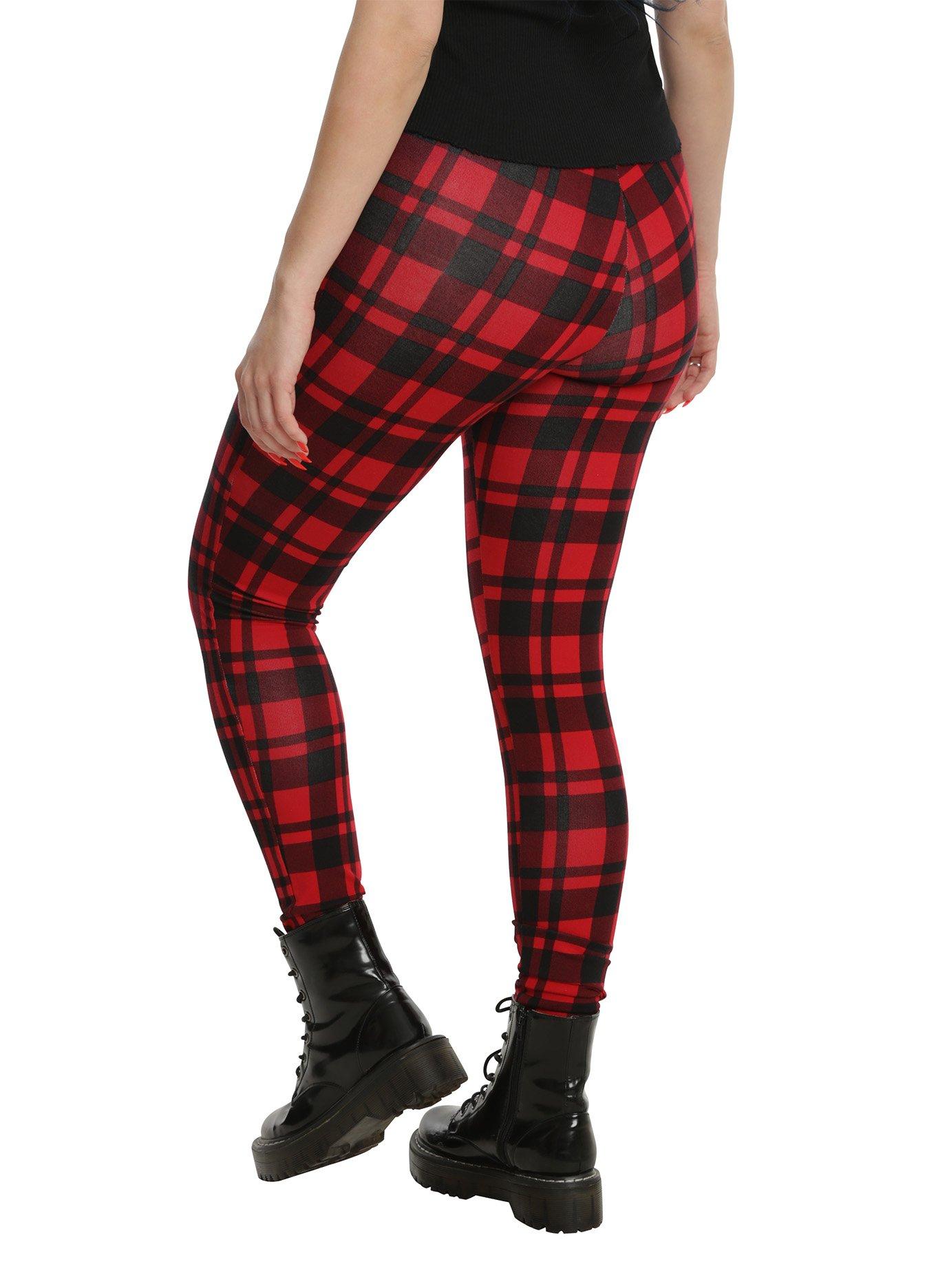 Blackheart Red & Black Plaid Leggings, , alternate