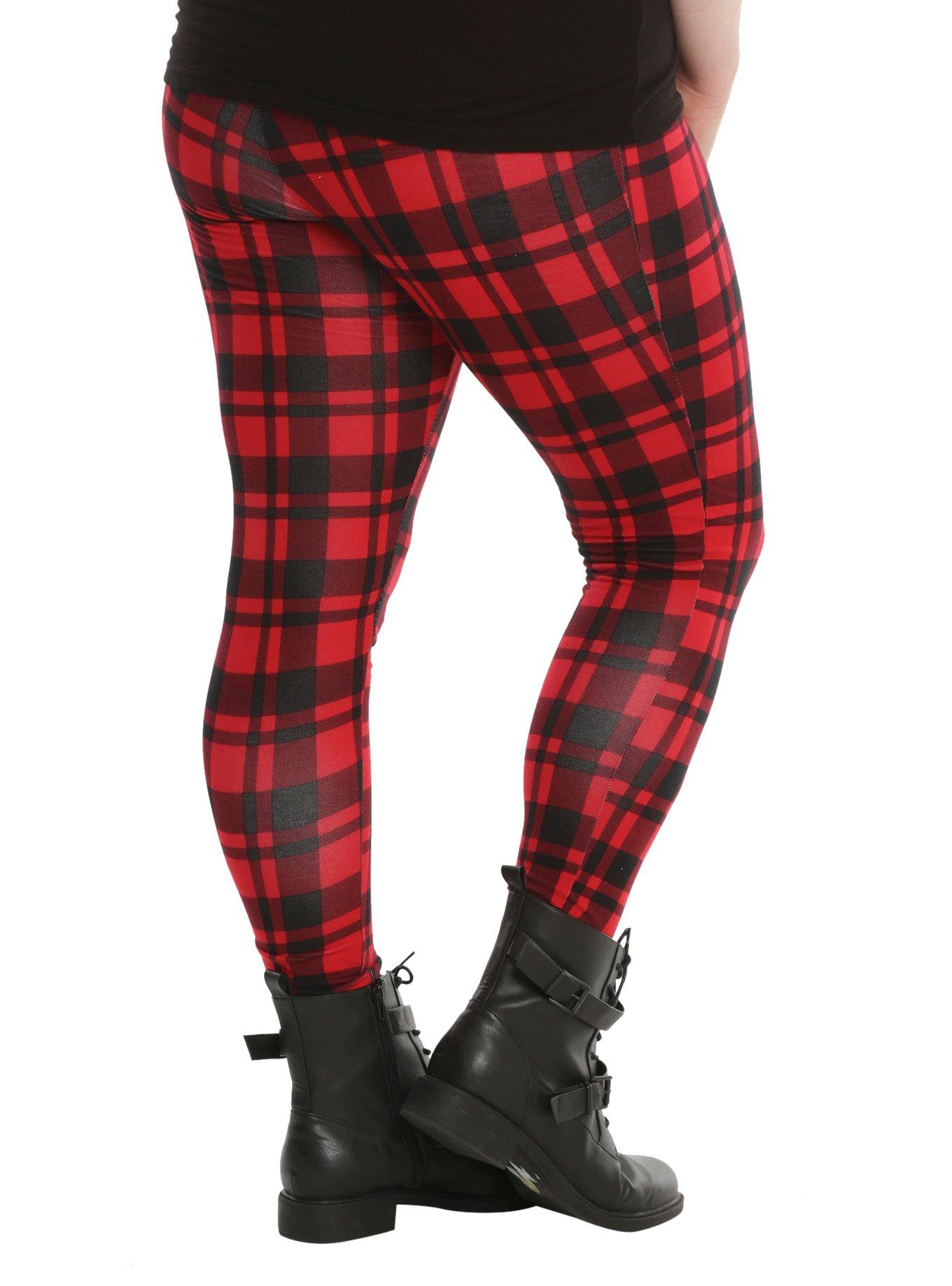 Blackheart Red & Black Plaid Leggings Plus Size, , alternate