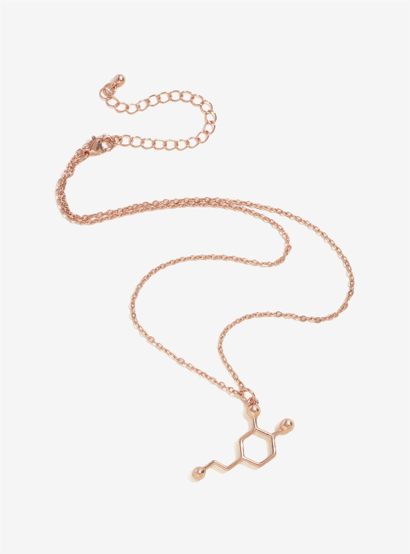 Dopamine Molecular Structure Rose Gold Plated  Necklace, , alternate