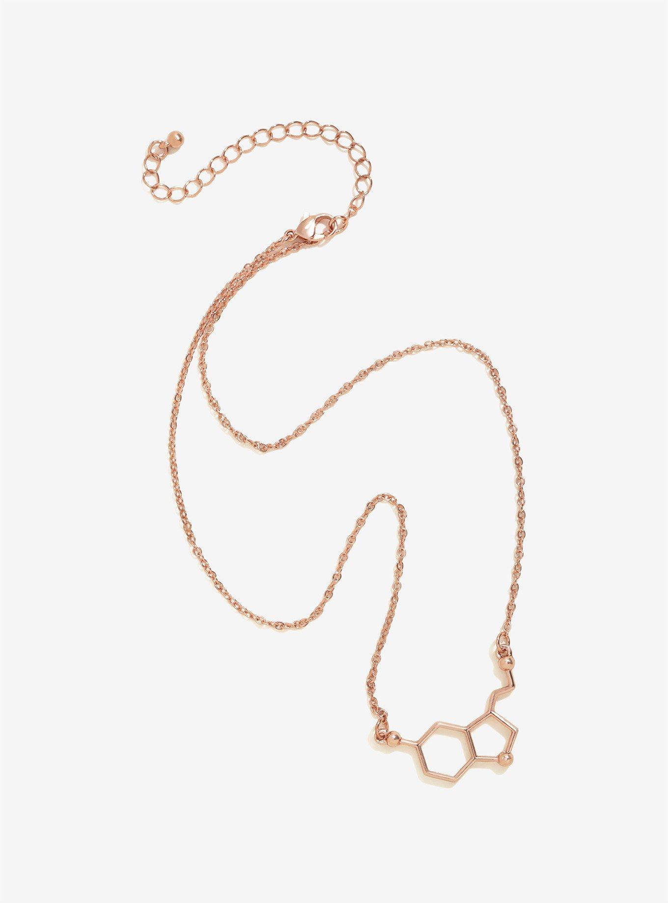 Serotonin Molecular Structure Rose Gold Plated Necklace, , alternate
