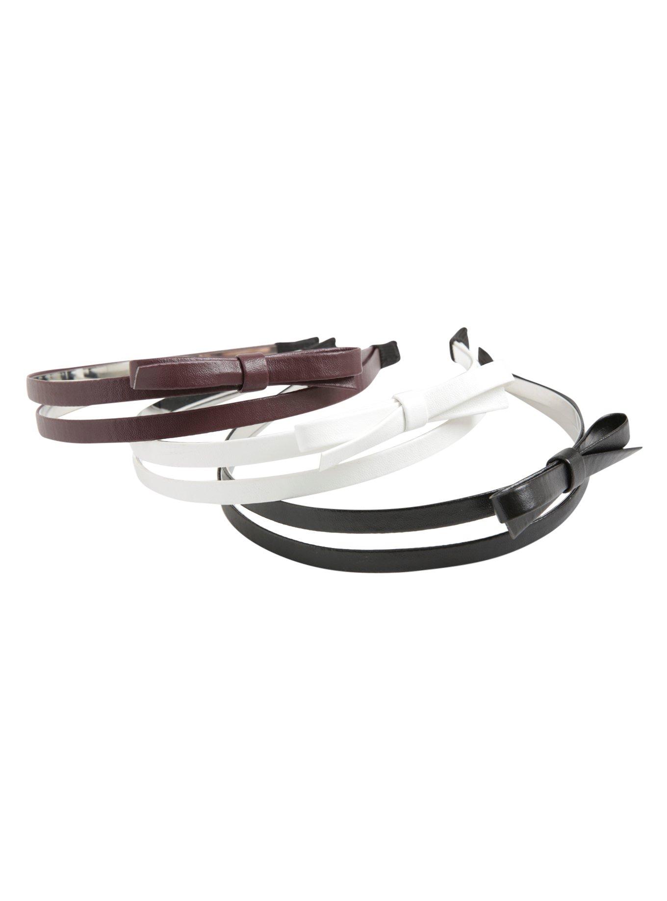 Black White & Burgundy Faux Leather Bow Headband Set, , alternate