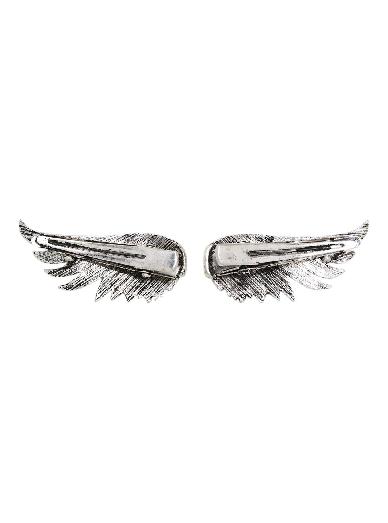 Blackheart Burnished Silver Wing Hair Clip Set, , alternate