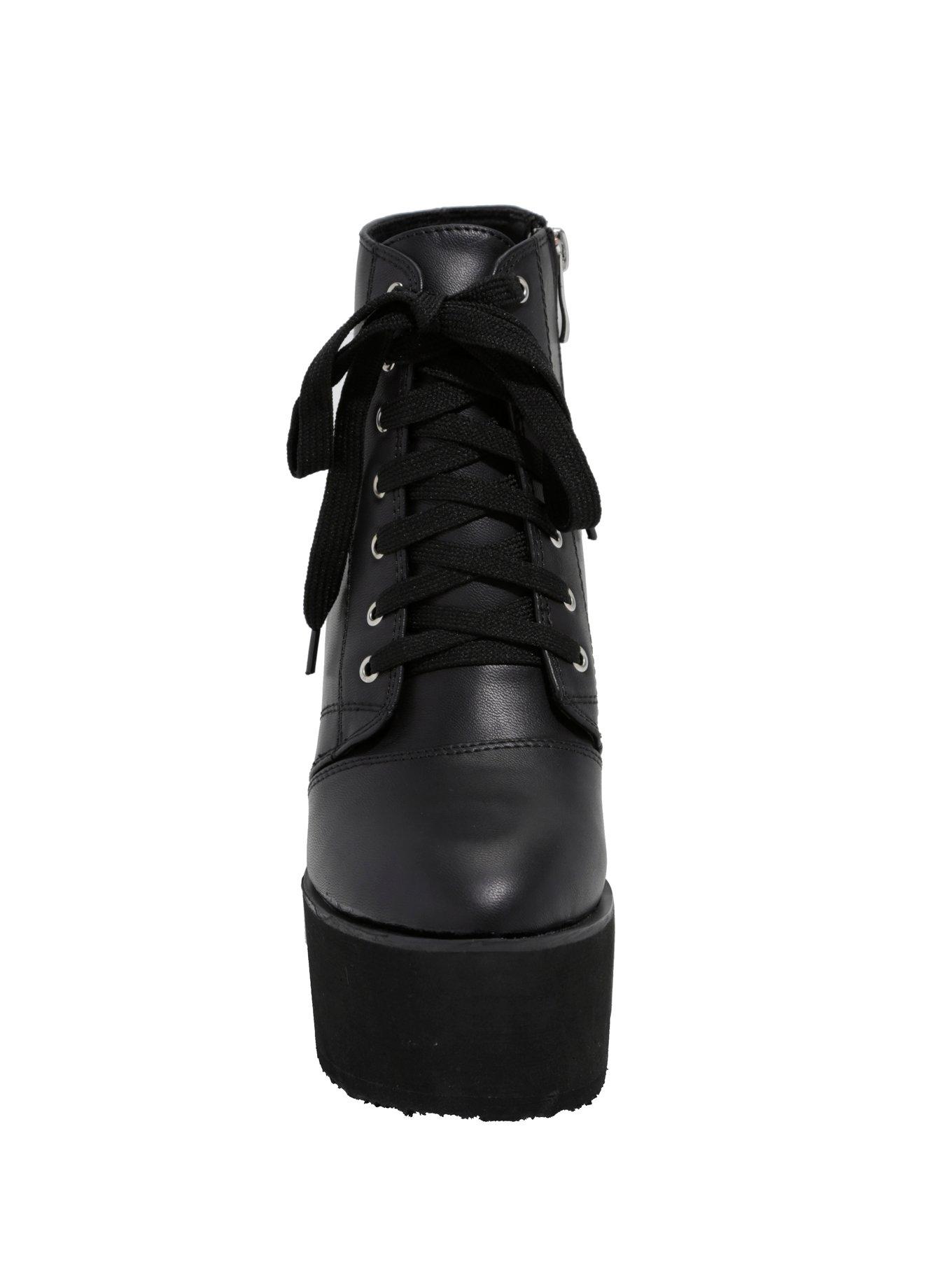 Black Lace-Up Platform Booties, , alternate