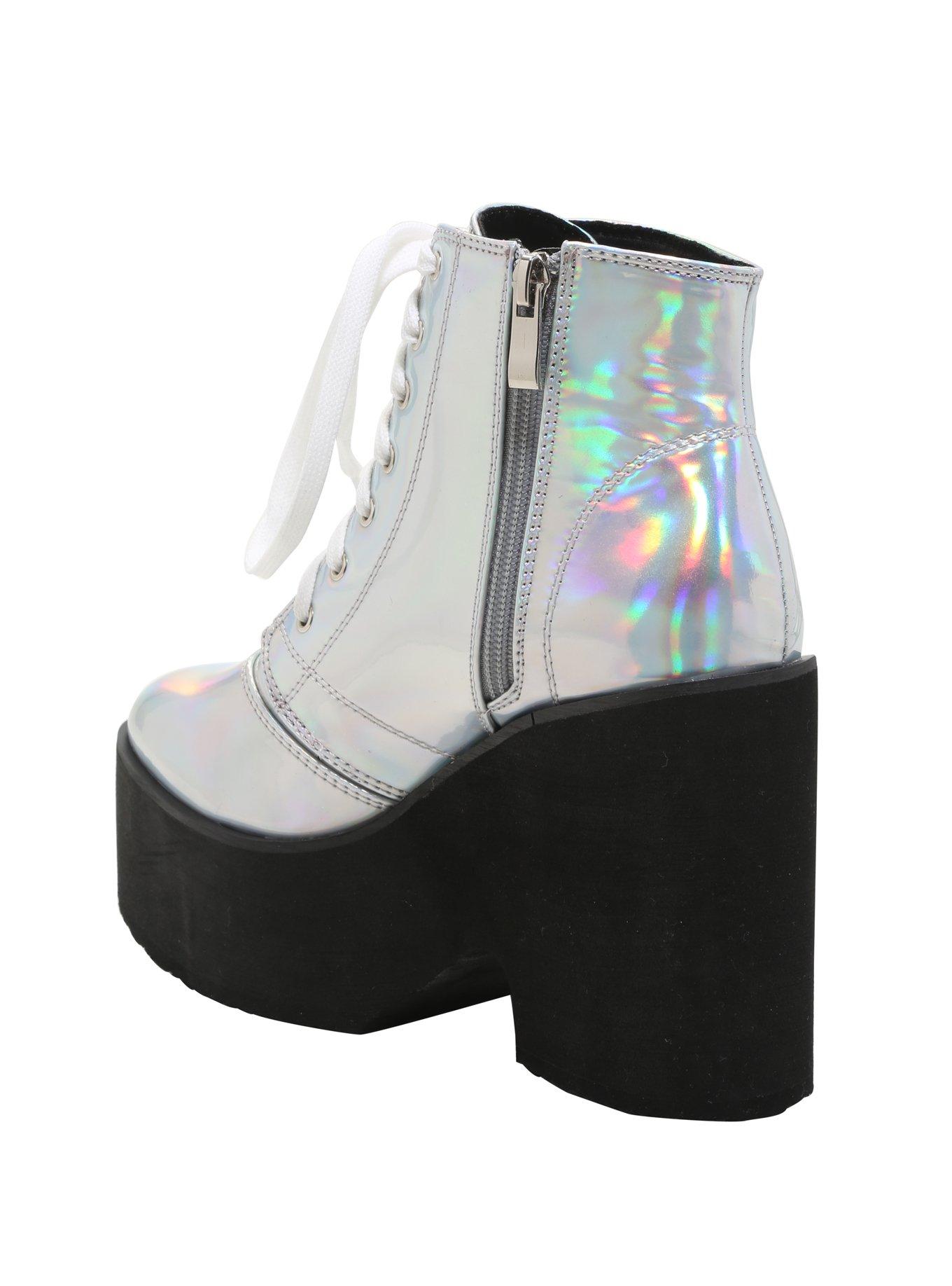 Holographic Lace-Up Platform Booties, , alternate