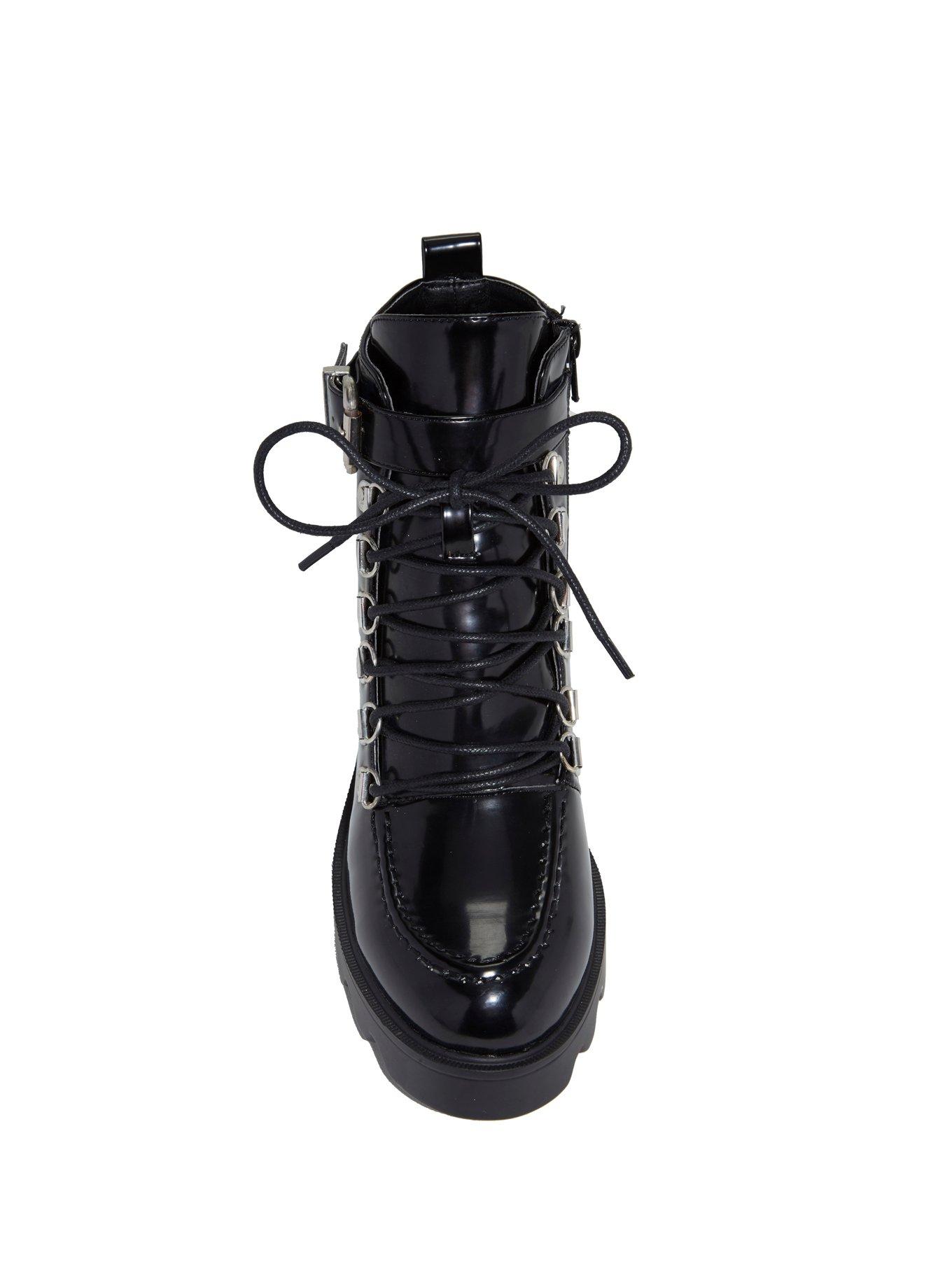 Black Buckle Short Lace-Up Boots, , alternate
