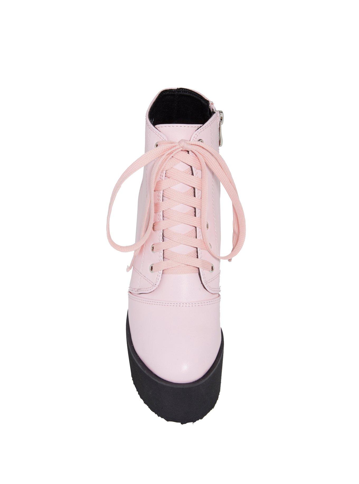 Pastel Pink Lace-Up Platform Booties, , alternate