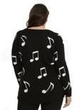 Black & White Music Note Lace-Up Girls Sweater Plus Size, , alternate
