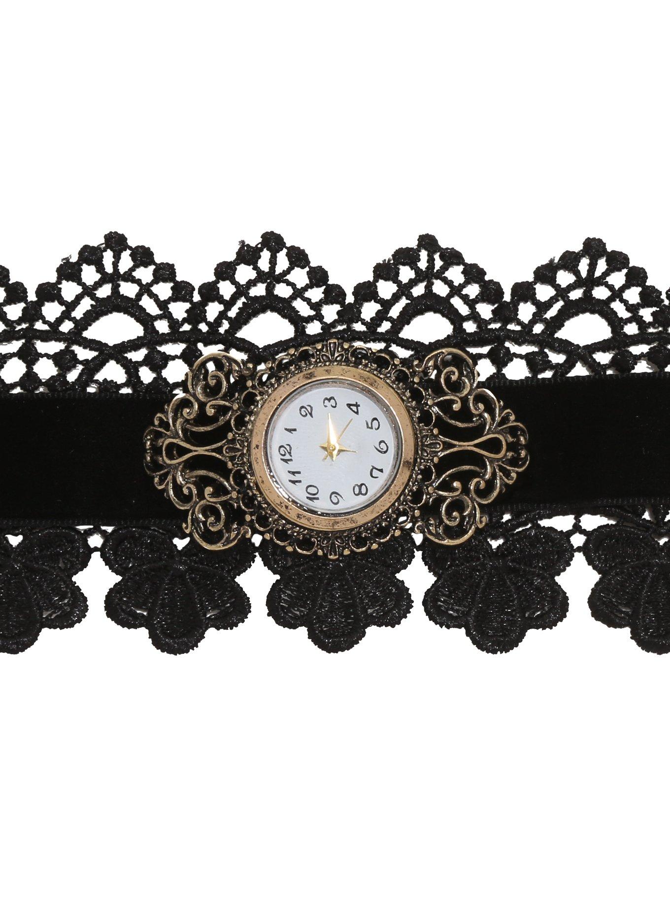 Blackheart Black Lace & Gold Filigree Watch, , alternate