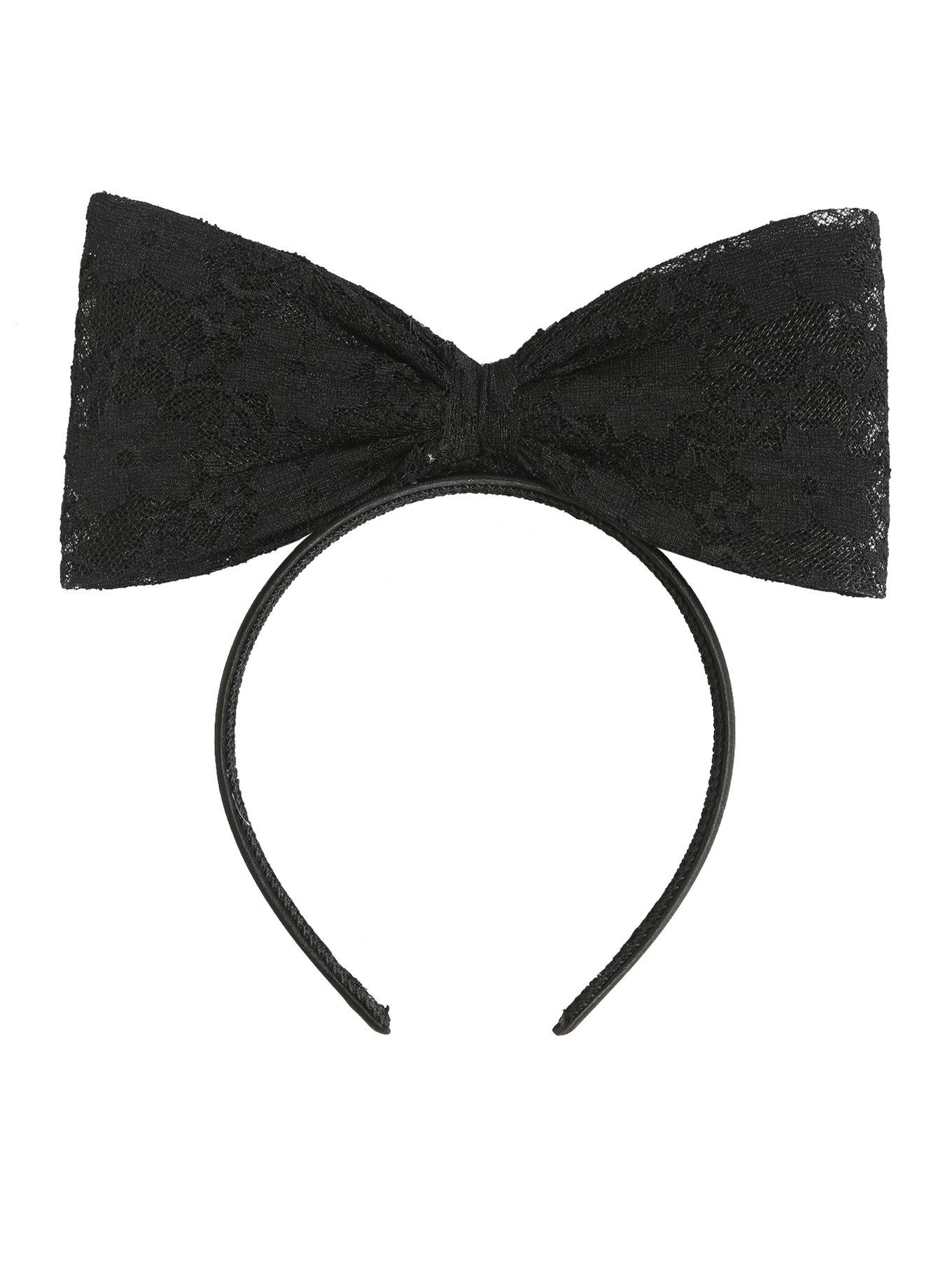 Blackheart Large Black Lace Bow Headband, , alternate