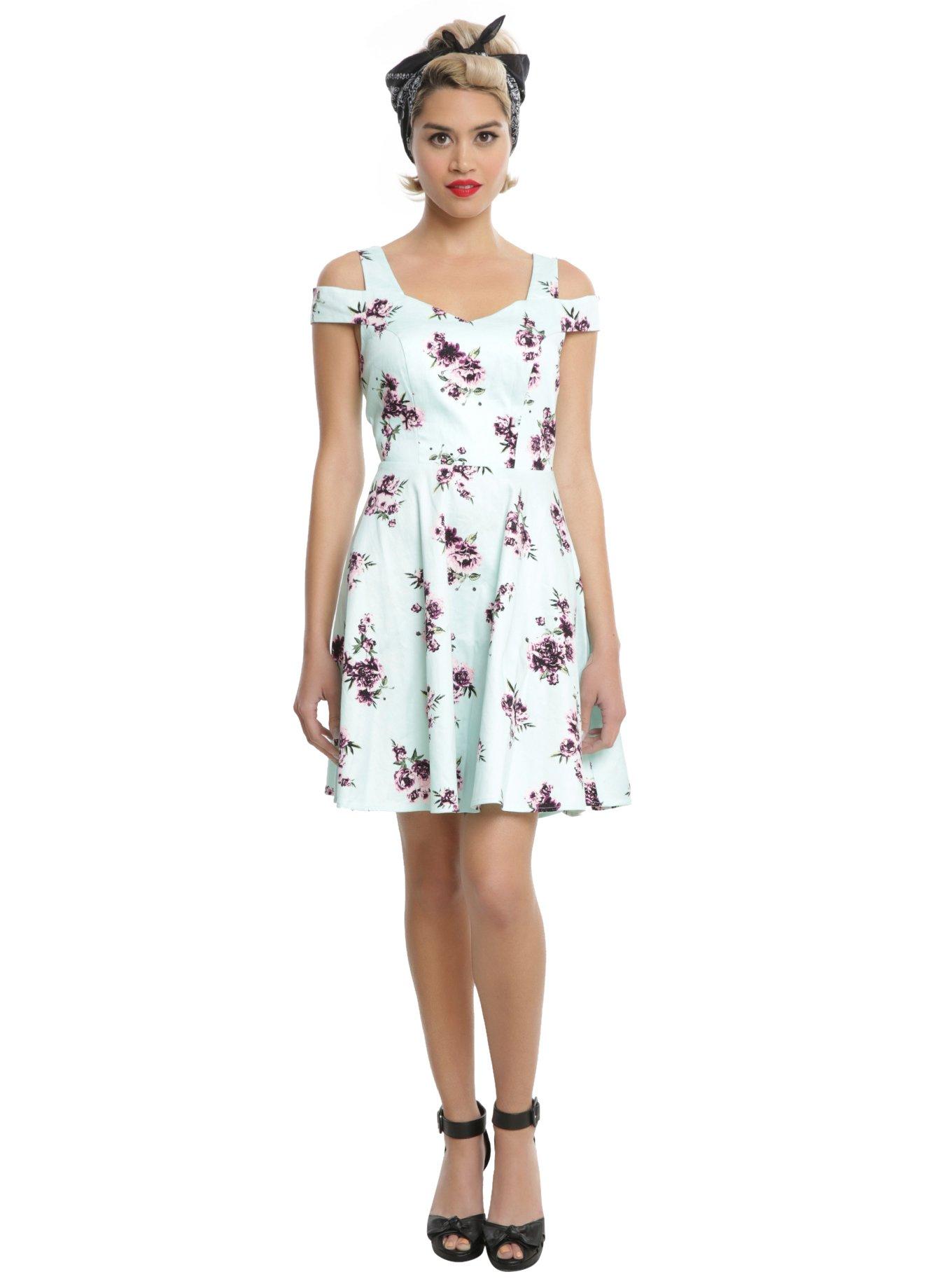 Mint Floral Off-The-Shoulder Strap Fit & Flare Dress, , alternate