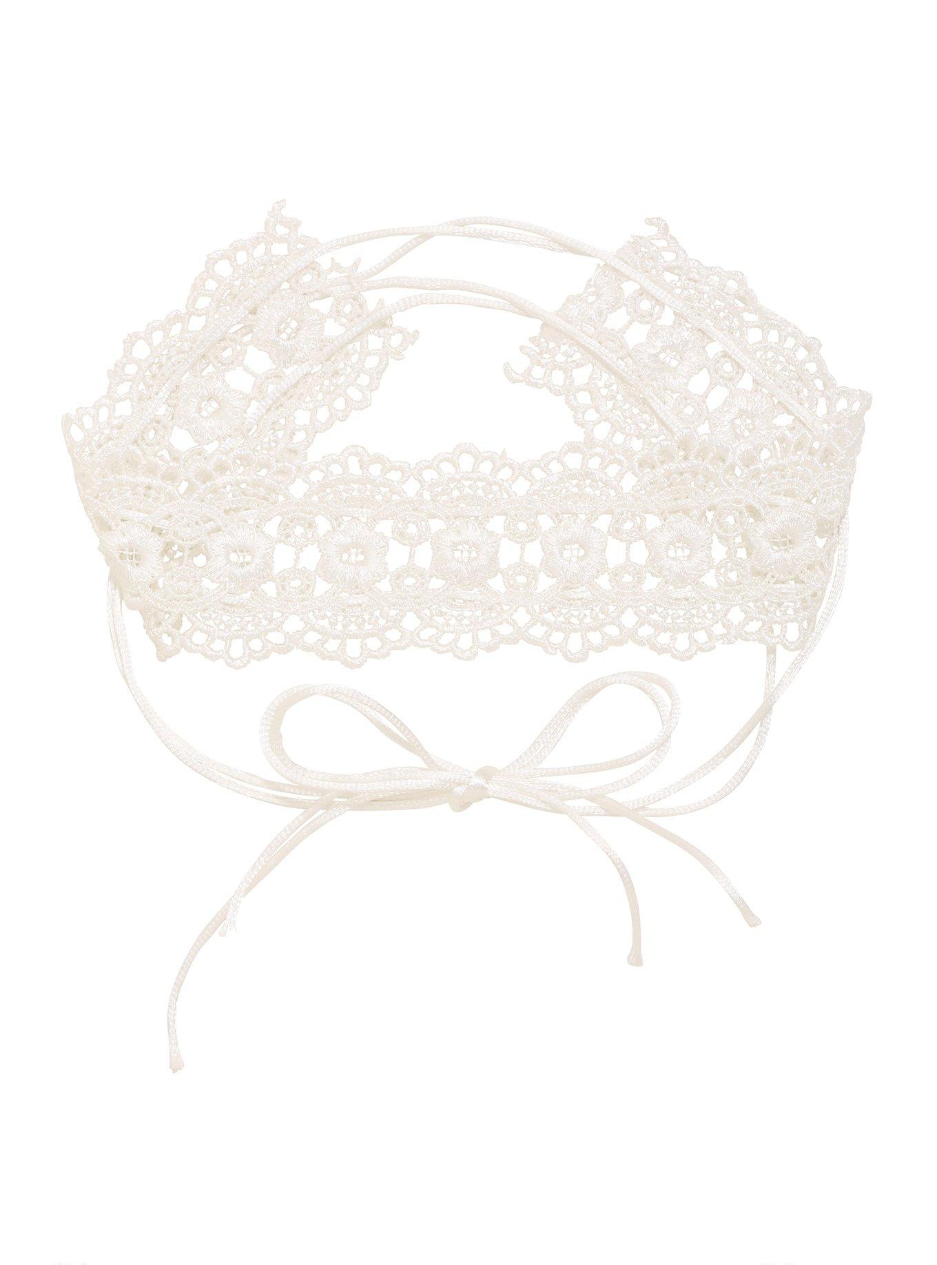 Blackheart White Lace Ribbon Tie Choker, , alternate