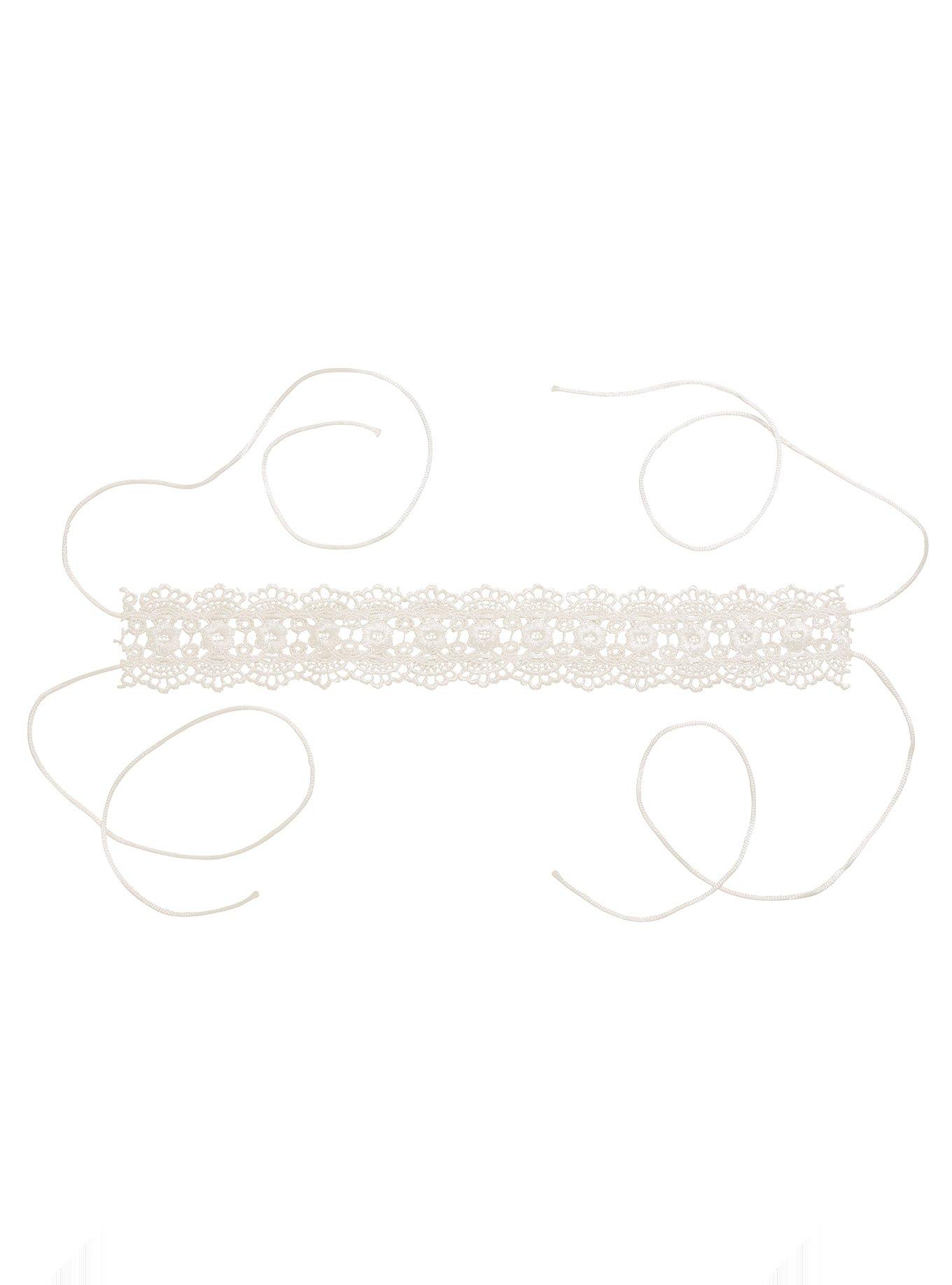 Blackheart White Lace Ribbon Tie Choker, , alternate