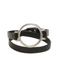 Blackheart Silver O-Ring Black Faux Leather Wrap Bracelet, , alternate