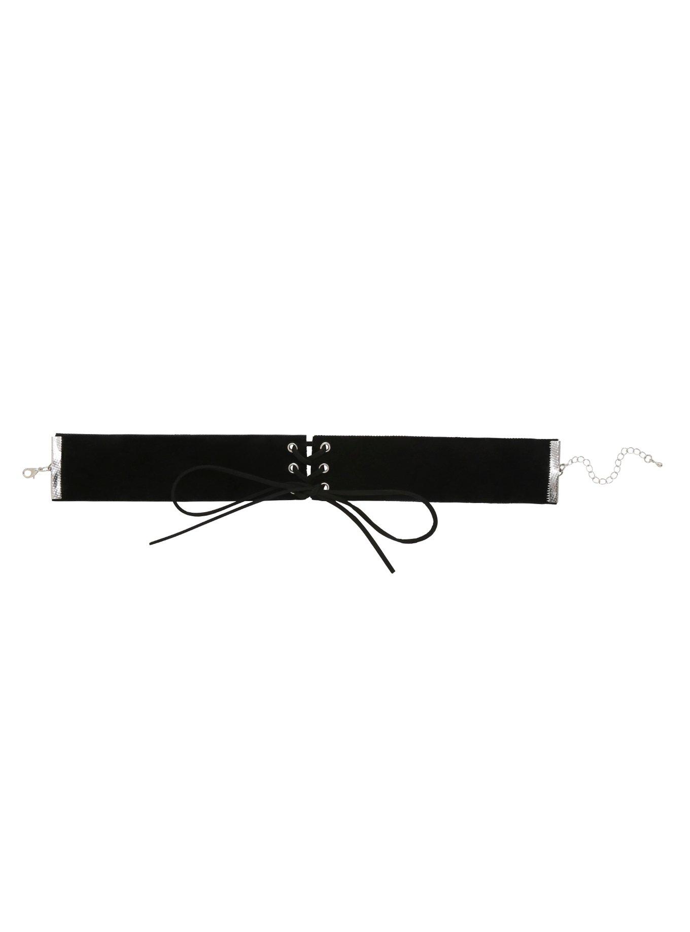 Blackheart Wide Lace-Up Black Velvet Choker, , alternate - view 2