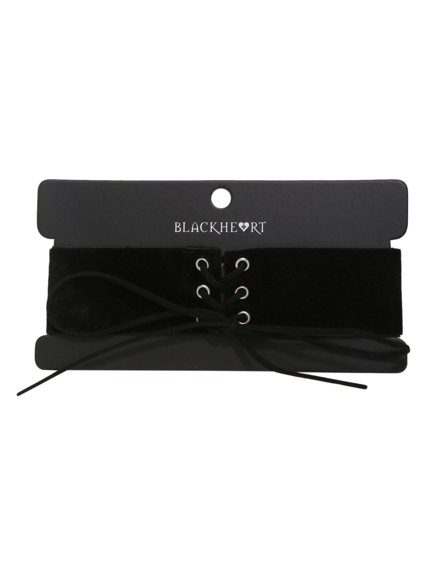 Blackheart Wide Lace-Up Black Velvet Choker, , alternate - view 3