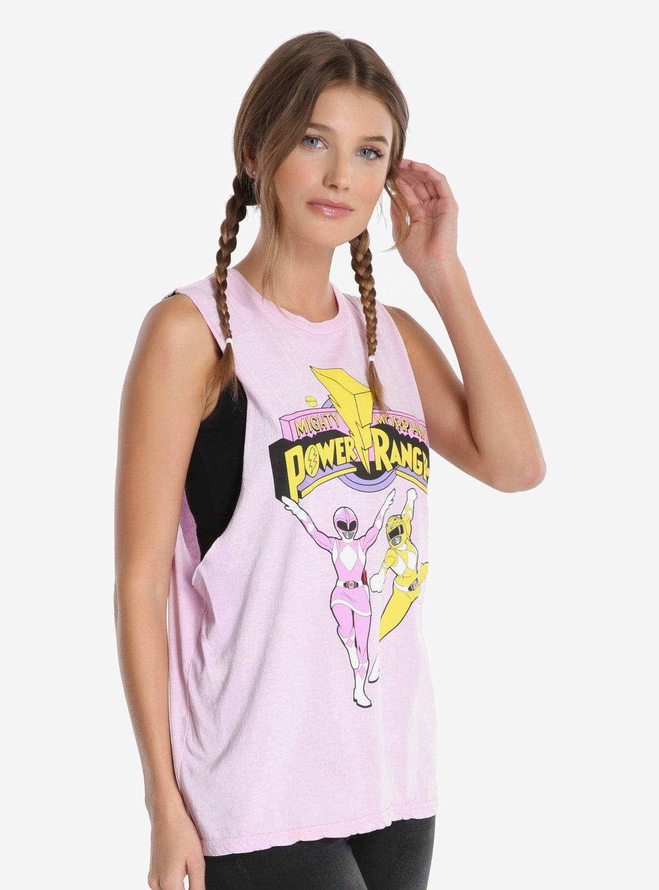 Mighty Morphin Power Rangers Pink & Yellow Womens Muscle Top, , alternate