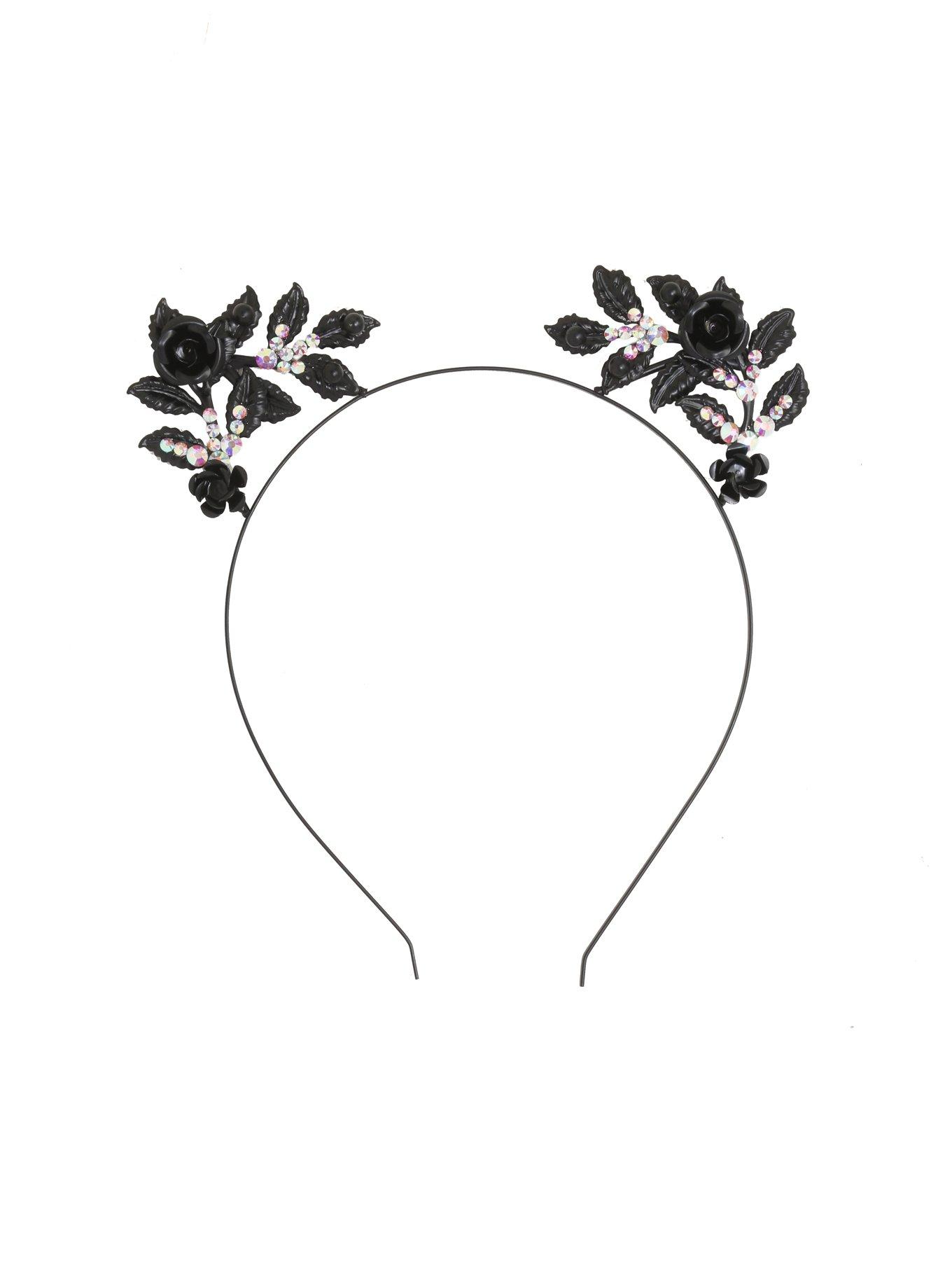 Black Bling Cat Ear Headband, , alternate