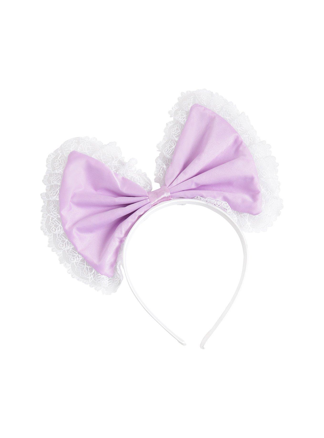 Lavender & White Lace Bow Headband, , alternate