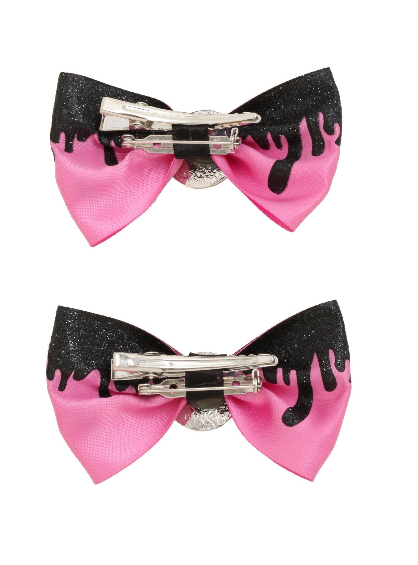 Pink & Black Glitter Drip Dragon Eye Hair Bow Set, , alternate
