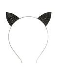 Black Rhinestone Cat Ear Headband, , alternate