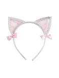 Silver & Pink Lace Cat Ear Headband, , alternate