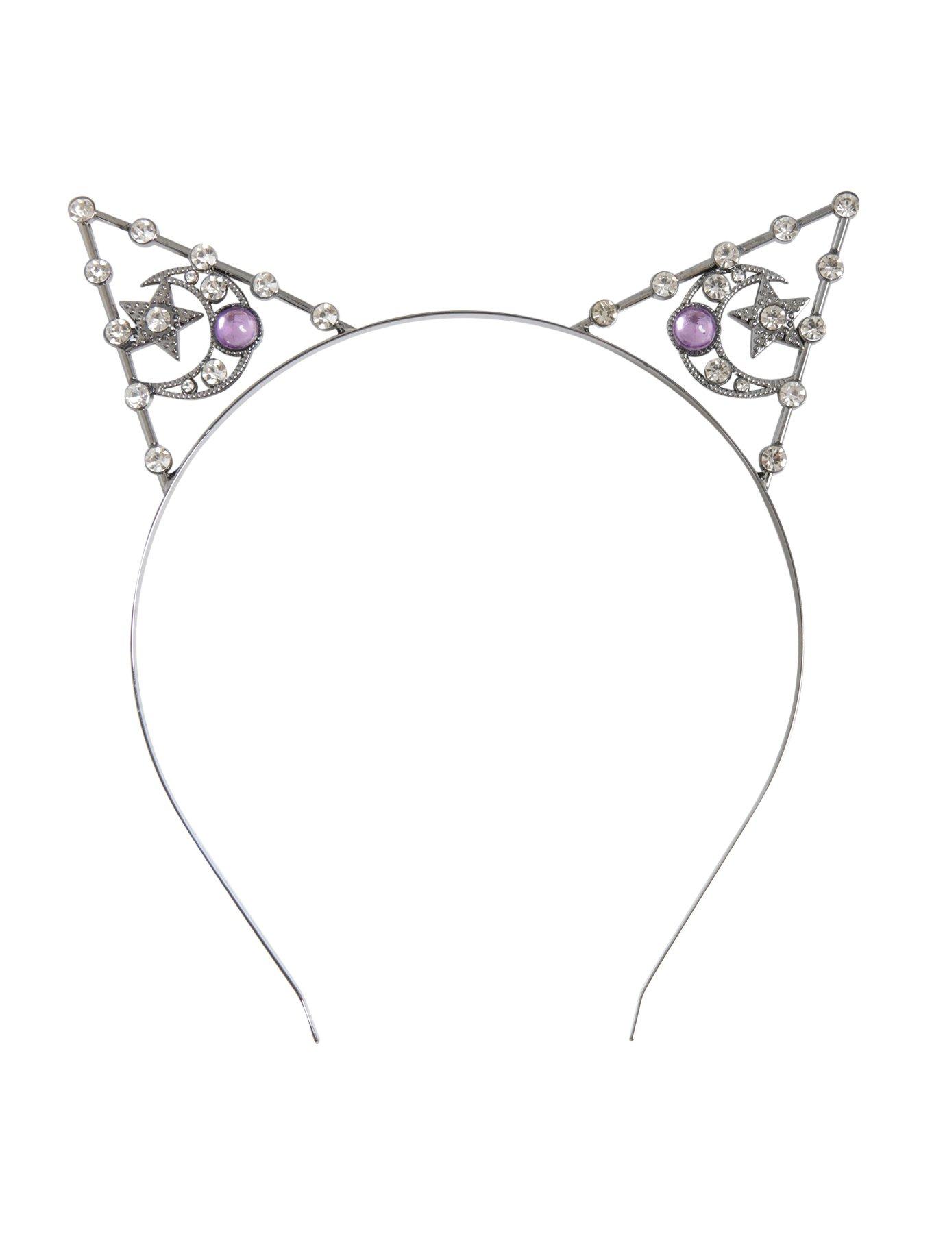 Hematite Star & Moon Cat Ear Headband, , alternate