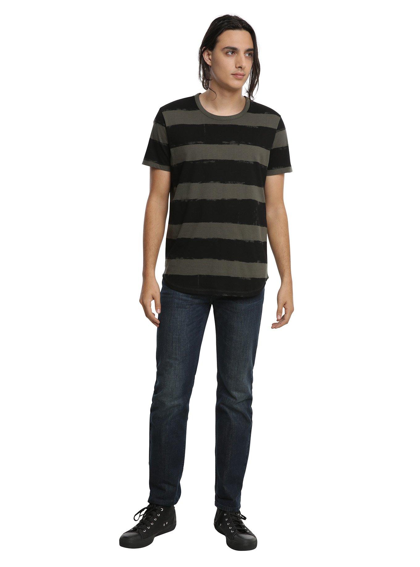 XXX RUDE Black & Grey Brushed Stripe T-Shirt, , alternate