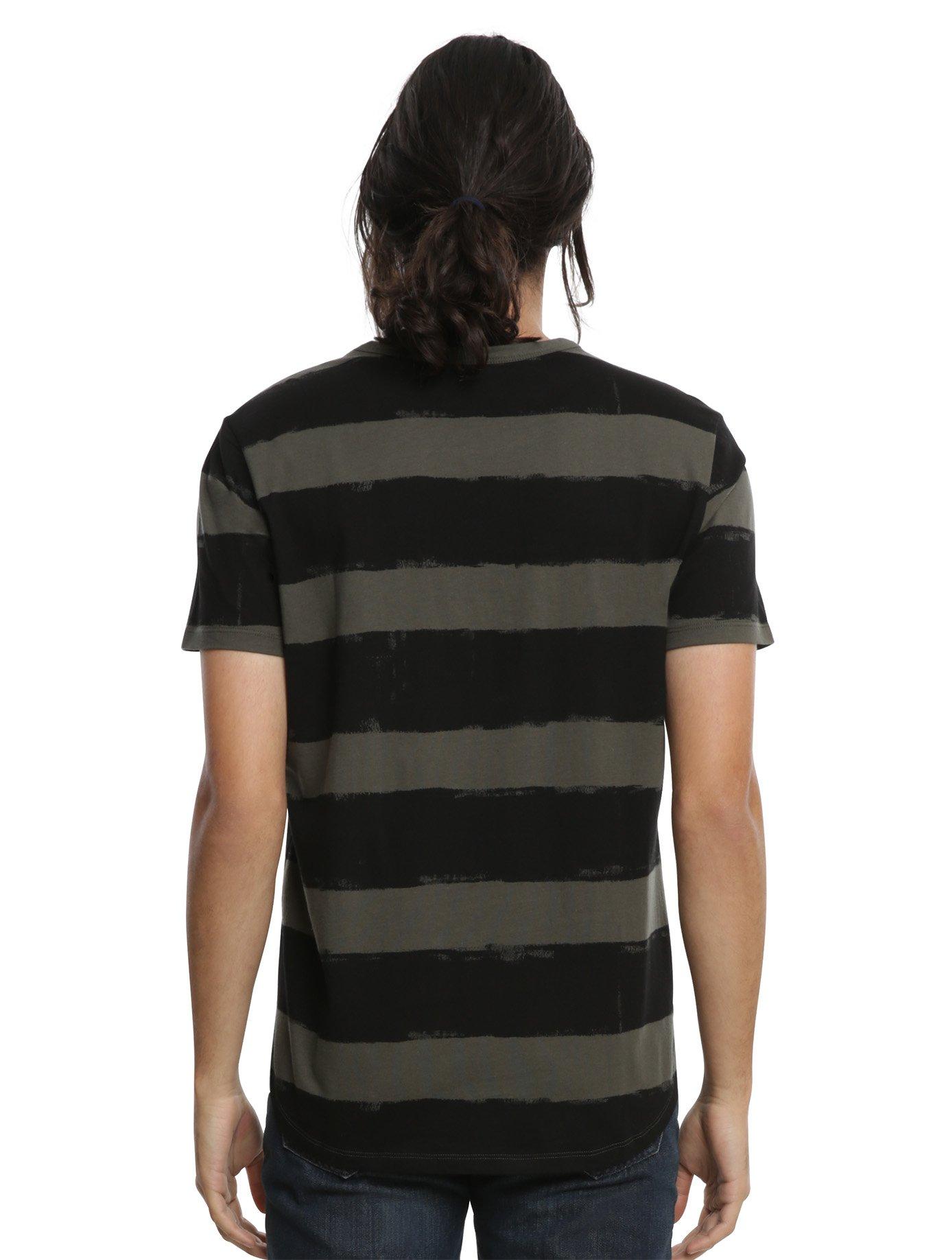 XXX RUDE Black & Grey Brushed Stripe T-Shirt, , alternate