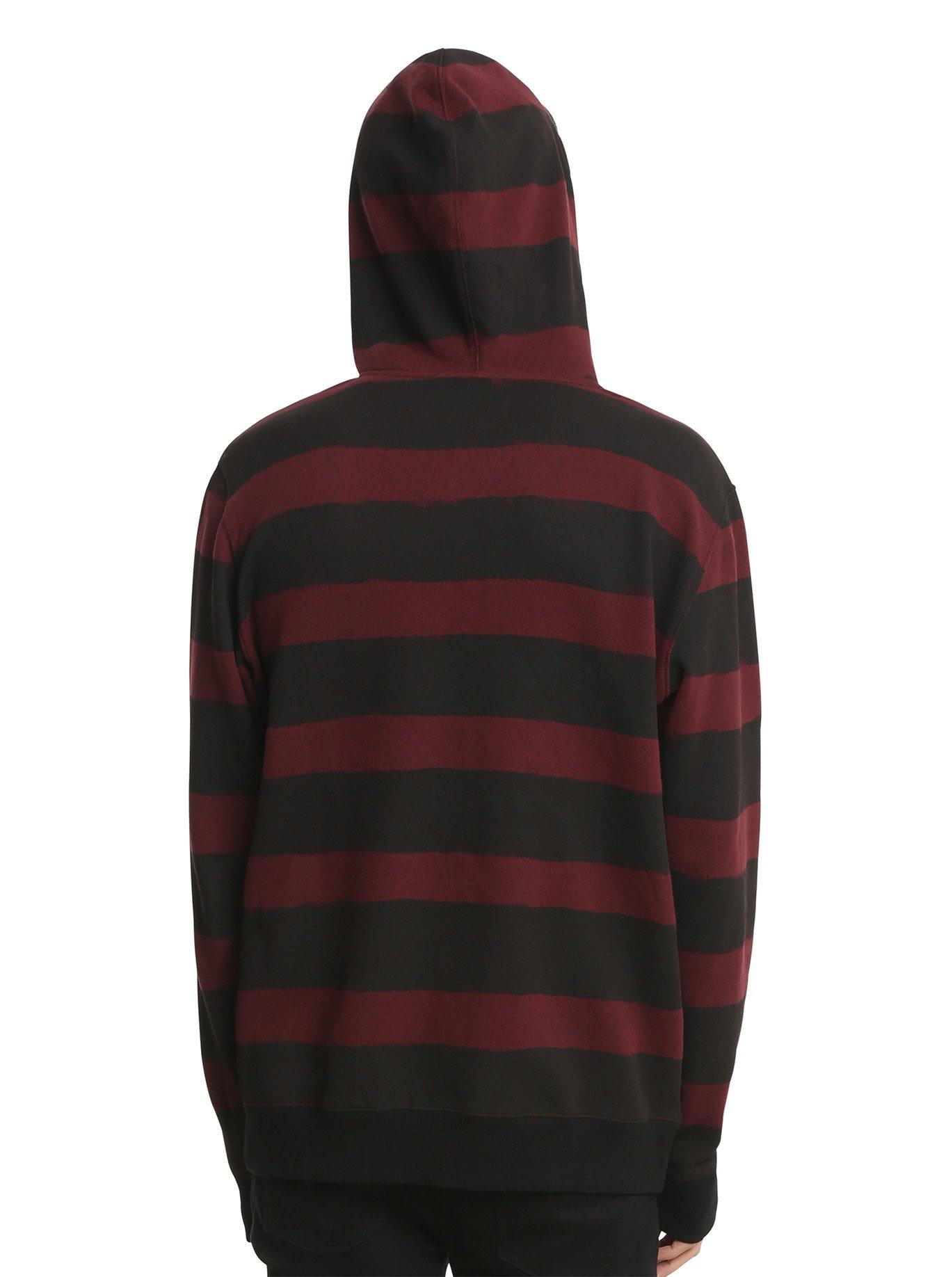 XXX RUDE Burgundy Striped French Terry Hoodie, , alternate