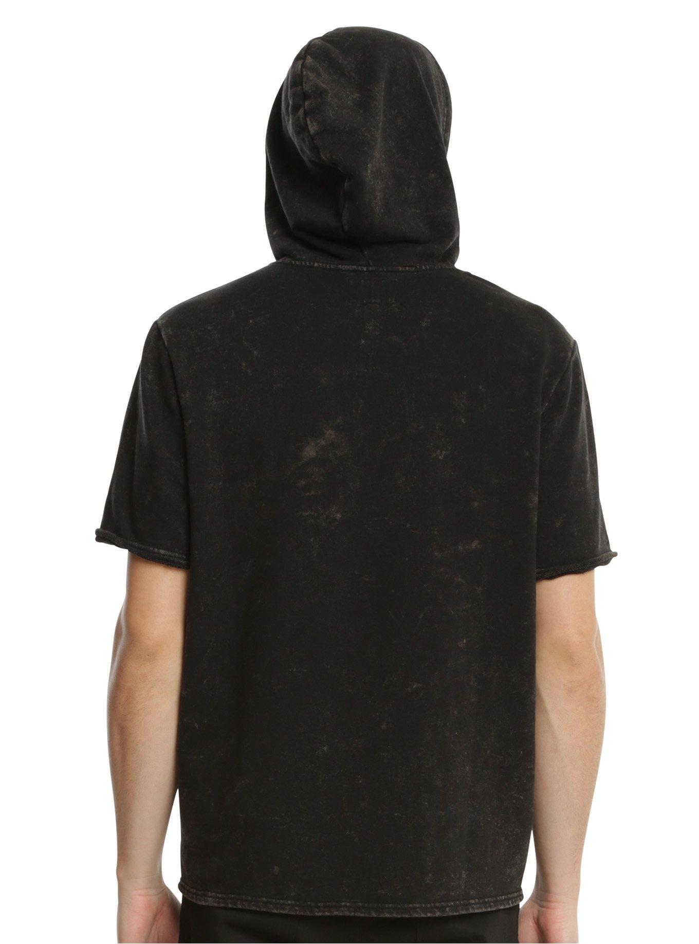 XXX RUDE Black Bleach Wash Short-Sleeved Hoodie, , alternate