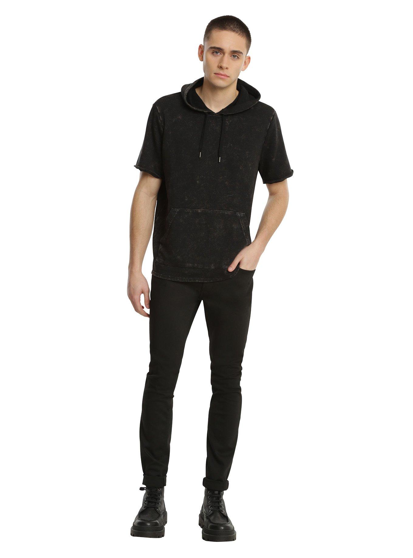 XXX RUDE Black Bleach Wash Short-Sleeved Hoodie, , alternate