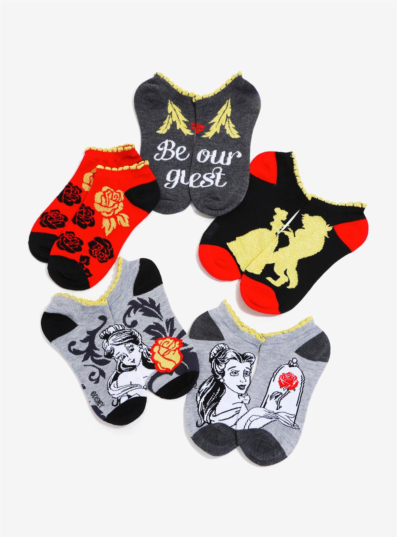 Disney Beauty And The Beast Scalloped Socks 5 Pair, , alternate