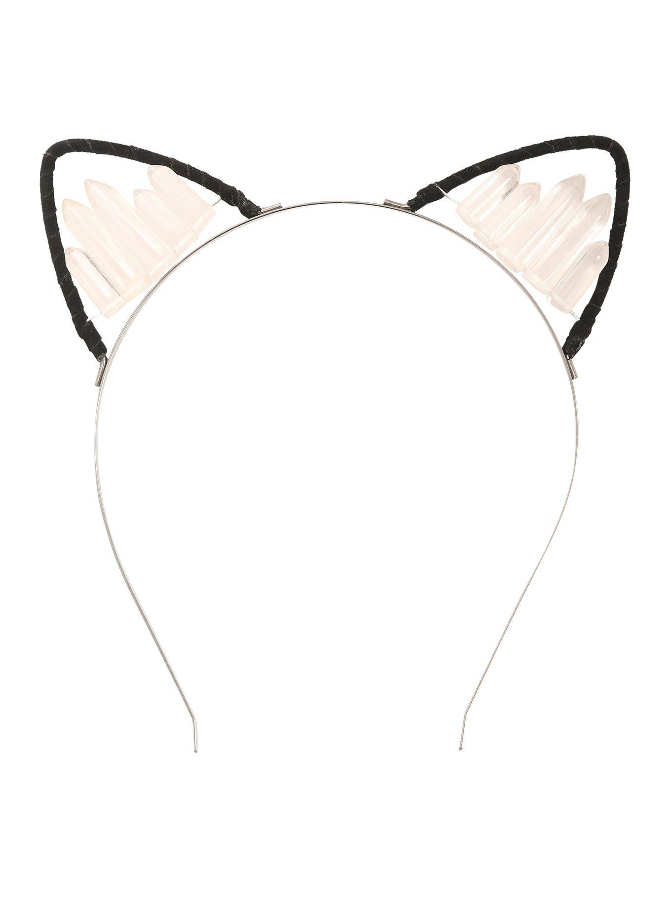 Blackheart Clear Crystal Cat Ear Headband, , alternate