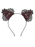 Black & Burgundy Floral Lace Cat Ear Headband, , alternate