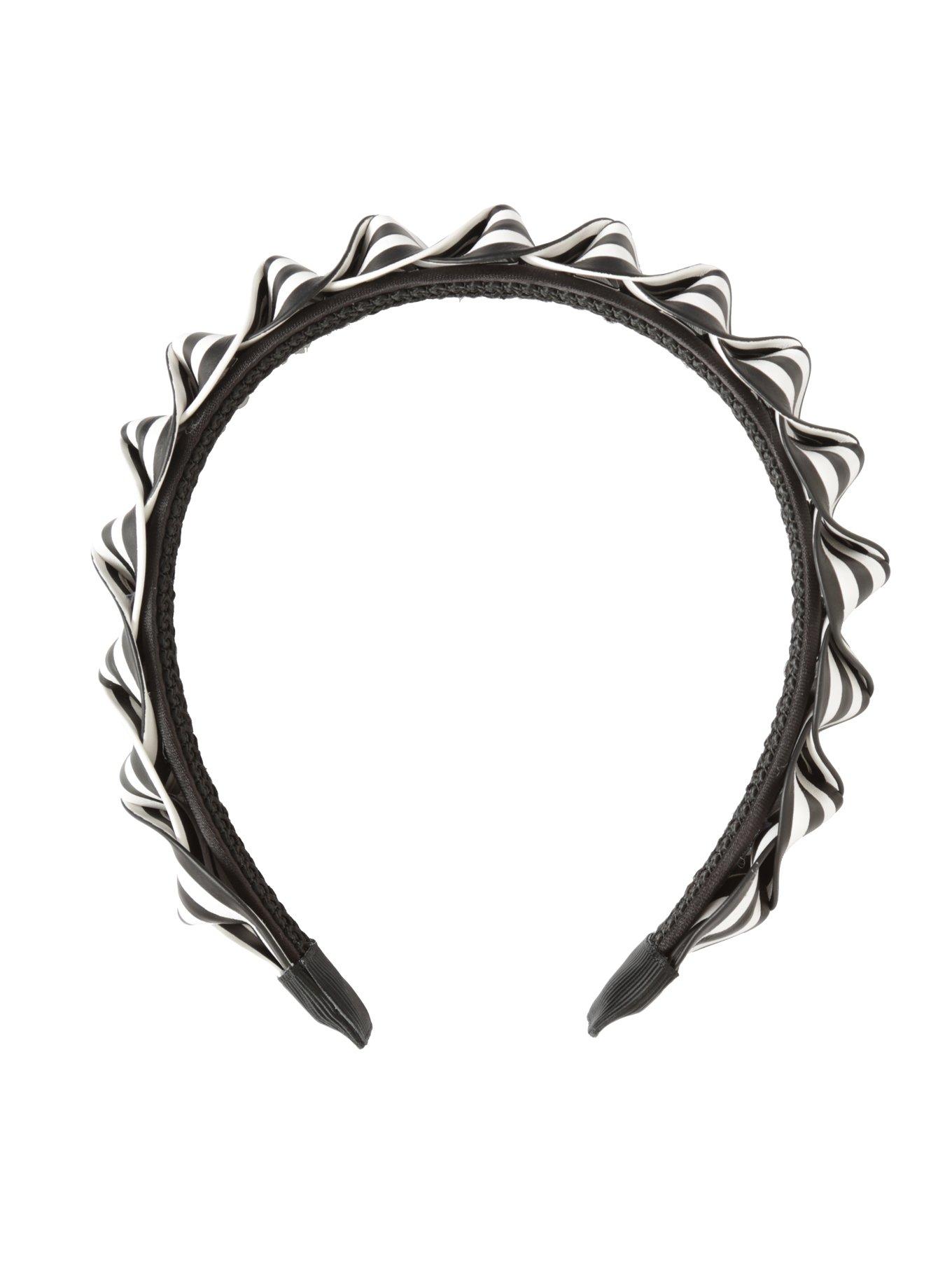 Black & White Striped Ribbon Headband, , alternate