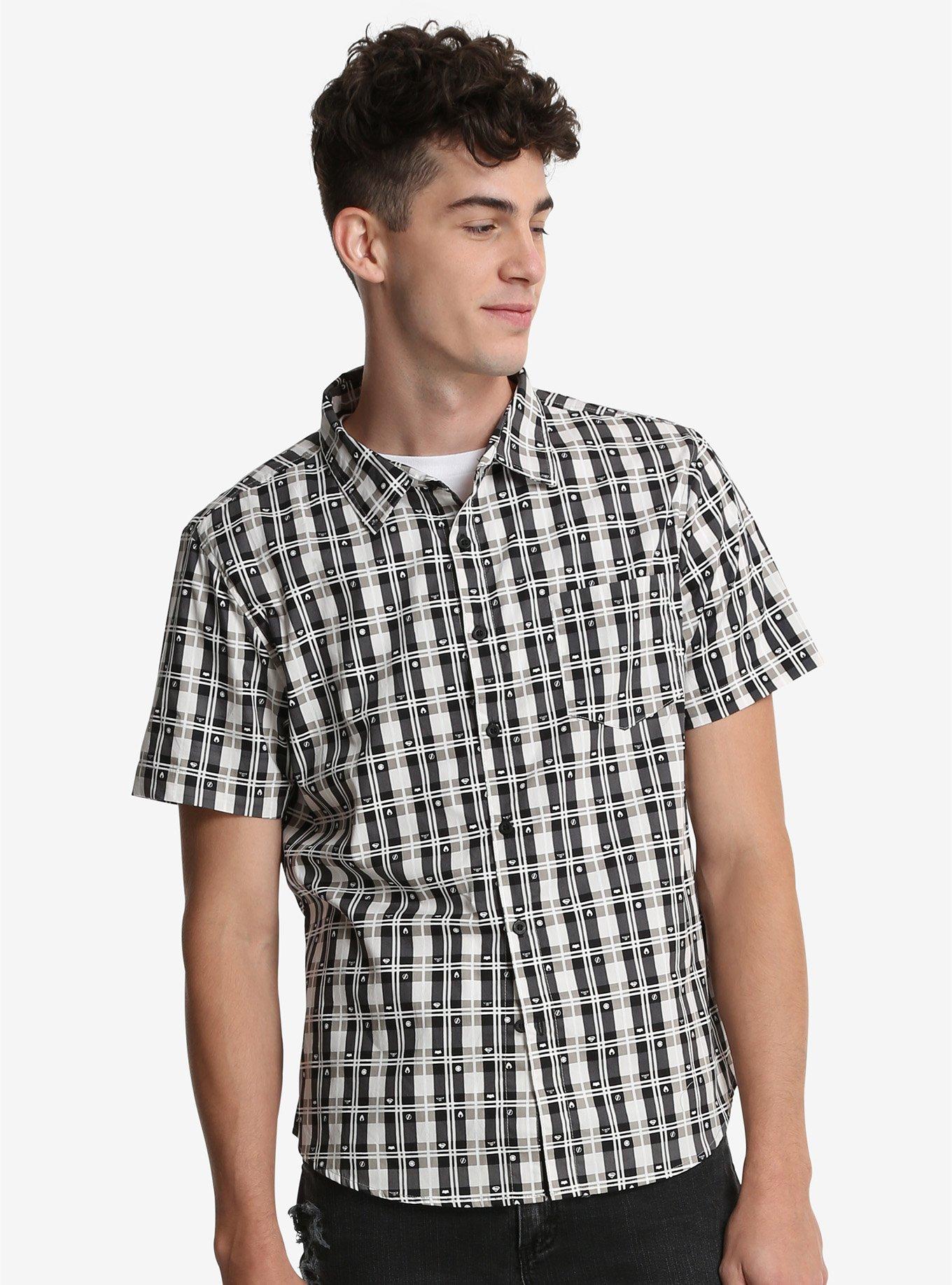Hero Within DC Comics Justice League Plaid Woven Button-Up, , alternate